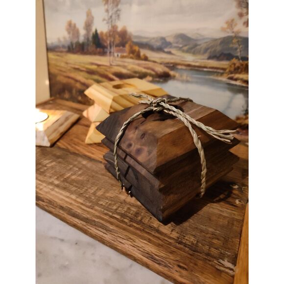 Handcrafted Reclaimed Wood Rustic Candle Holders Set 4 Dark Stain or Plain - Picture 6 of 6